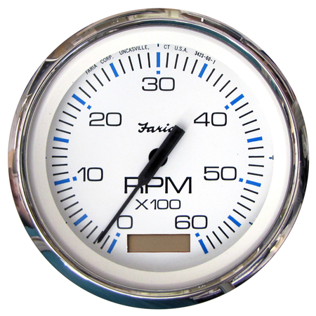 FARIA BEEDE INSTRUMENTS Chesapeake White SS 4" Tachometer w/Hourmeter - 6,000 RPM (Gas - 33832